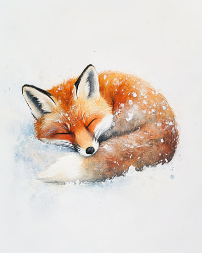Schlafender Fuchs im weichen Schnee