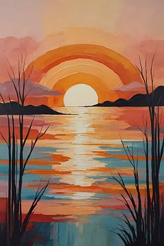 Sonnenuntergang am Meer abstrakt von De Muurdecoratie