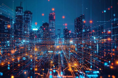 Conceptueel panorama van een skyline van een stad