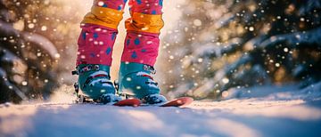 Kleurrijke skischoenen in het besneeuwde bos van Poster Art Shop