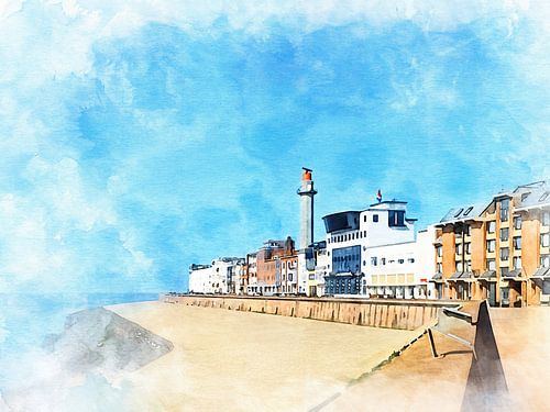 Watercolour image of Boulevard De Ruyter in Vlissingen, Zeeland