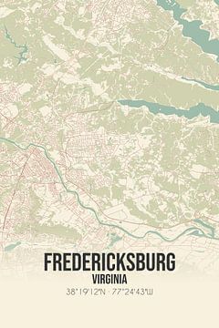 Vintage landkaart van Fredericksburg (Virginia), USA. van MijnStadsPoster