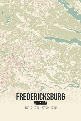 Alte Karte von Fredericksburg (Virginia), USA.