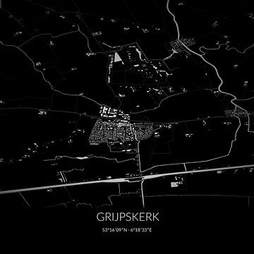 Zwart-witte landkaart van Grijpskerk, Groningen. van Rezona