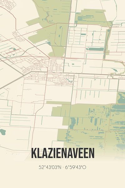 Carte ancienne de Klazienaveen (Drenthe) par Affiches de lieux