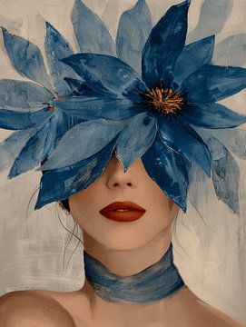 Portret met blauwe bloemen van Carla Van Iersel