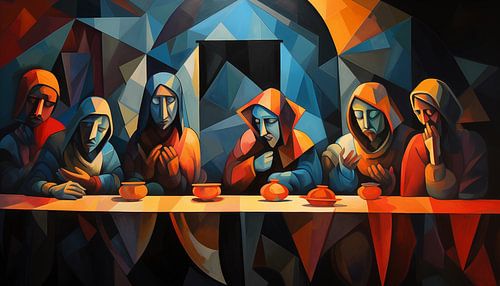 Biddende mensen in het klooster kubisme