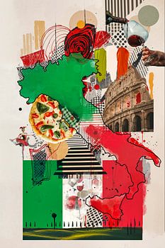 Italiaanse Pop Art Collage – Pizza, Wijn en Colosseum