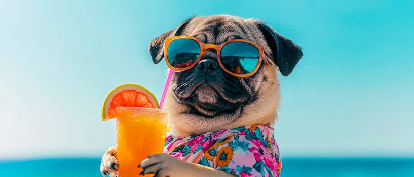 Sommerlicher Mops mit Cocktailsaison von Poster Art Shop