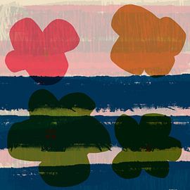 Blumen. Pop-Art. Moderne bunte botanische in grün, blau, orange und rosa von Dina Dankers