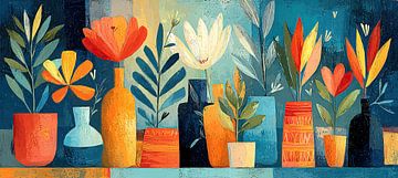 Vazen met Bloemen en Bladeren