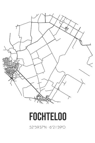 Fochteloo (Fryslan) | Map | Black and white by Prints of Place