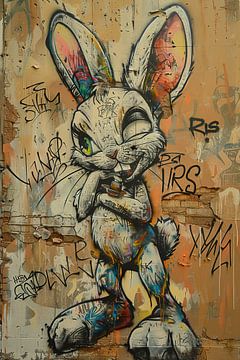 Graffiti Rabbit | Whiskered Wall Warrior by Blikvanger Schilderijen