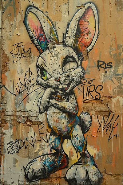 Graffiti-Kaninchen | Krieger der bärtigen Wand von Blickfänger Gemälde