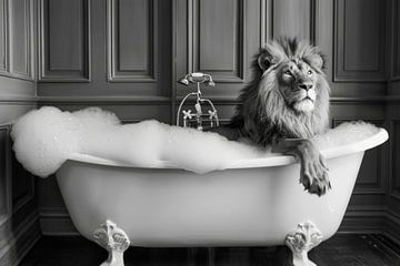 Un lion majestueux dans la salle de bain - Un tableau de salle de bain imposant pour vos toilettes sur Felix Brönnimann