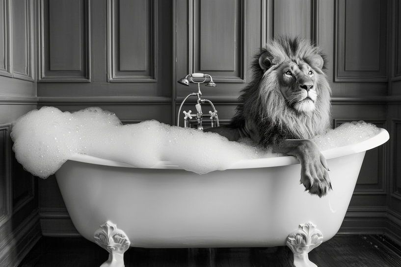 Un lion majestueux dans la salle de bain - Un tableau de salle de bain imposant pour vos toilettes par Poster Art Shop