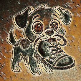 Freches Hündchen mit Schuh ( Zeichnung ) von Jose Lok