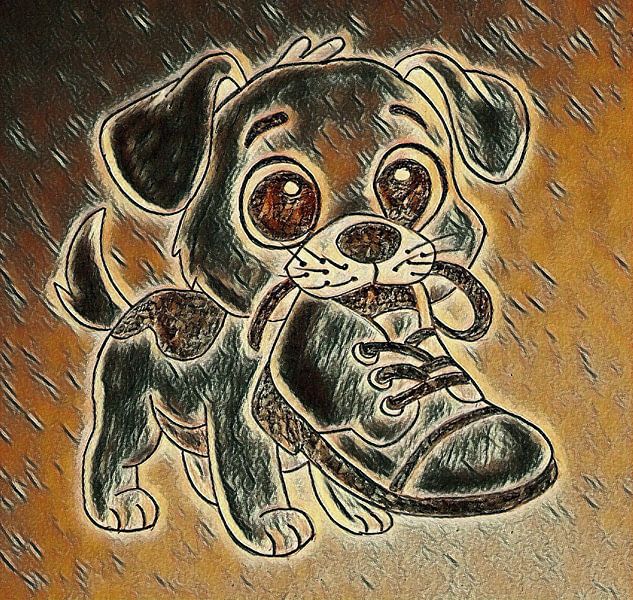 Chiot coquin avec une chaussure ( dessin ) par Jose Lok