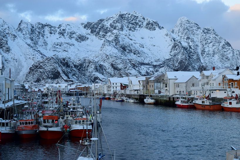 Bunte Fischerboote in einem Hafen auf den Lofoten, Norwegen von Studio LE-gals