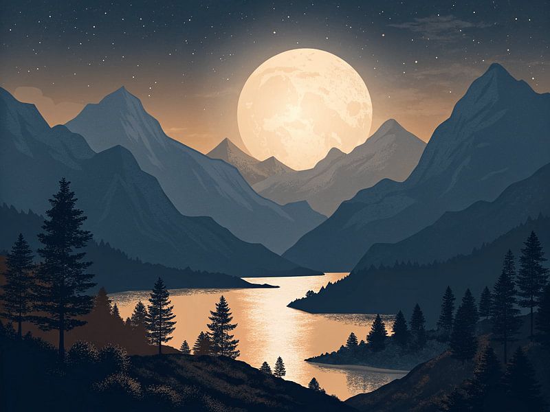 Moonlight over the Mountains by Artistic