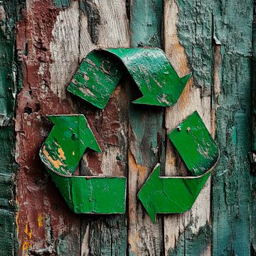 Recyclingsymbool voor houtstructuur van Poster Art Shop