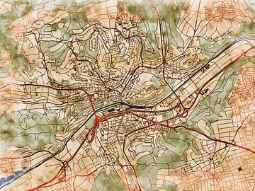 Map of Tübingen with the style 'Serene Summer' by Maporia
