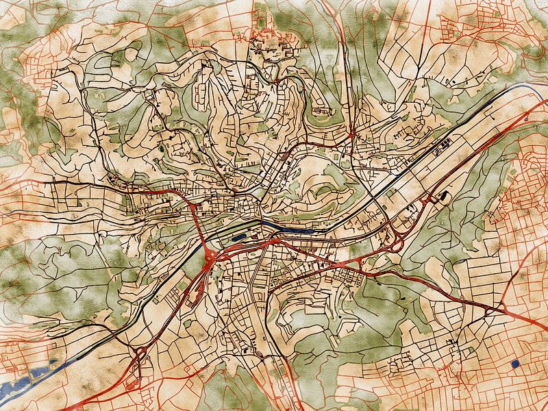 Map of Tübingen with the style 'Serene Summer' by Maporia
