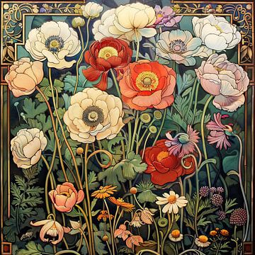Veldbloemen compositie muurkunst van Vlindertuin-Art