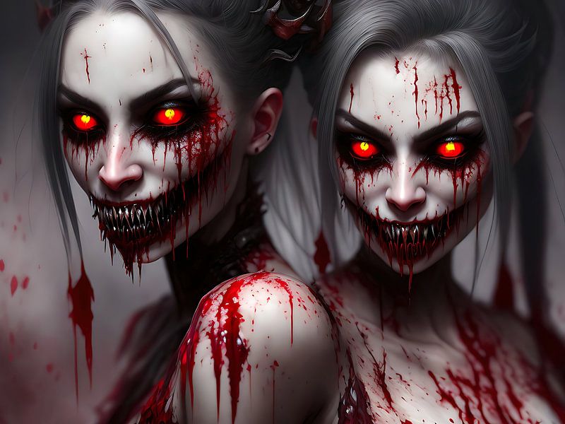 Twee demonische vrouwen met opgloeiende ogen van Retrotimes