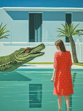 Krokodil in het zwembad van Frank Daske | Foto & Design