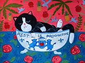 Lustige Katze | Delfter Blau von Anita Letuve Miniaturansicht