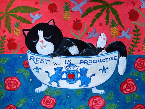 Lustige Katze | Delfter Blau von Anita Letuve
