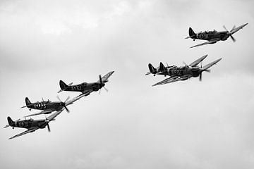 Spitfire Scramble in zwart wit. van Robbert De Reus