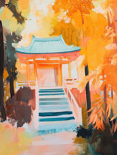 Cheerful Garden with a Temple by Eye catching paintings