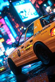 Gloeiende taxi in de nachtelijke stad van Poster Art Shop