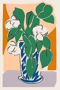 Green Leafs And Cotton Flowers