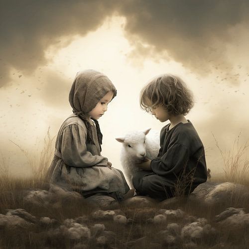 Un agneau tendre dans les mains des enfants