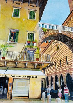 Verona | Arco della Costa en de Palazzo della Raggione | Aquarel schil van WatercolorWall