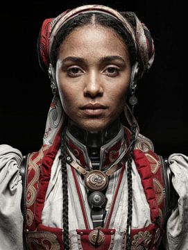 Learned closeness in a red robe by Klaus Tesching - Art-AI