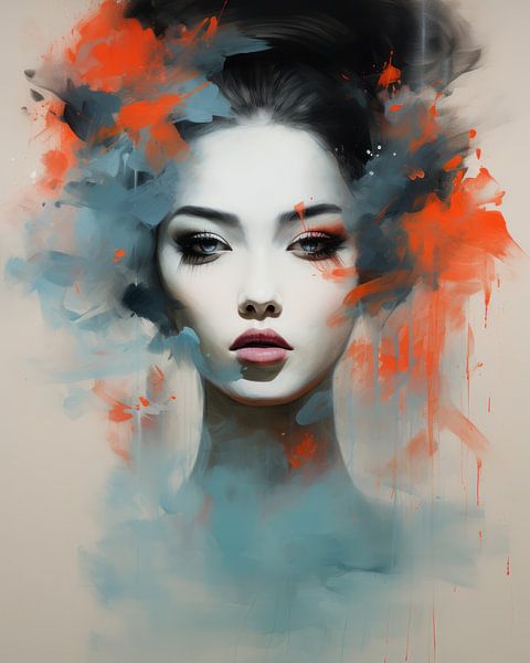 Vurige Versmelting - vrouw - blauw &amp; oranje van Eva Lee