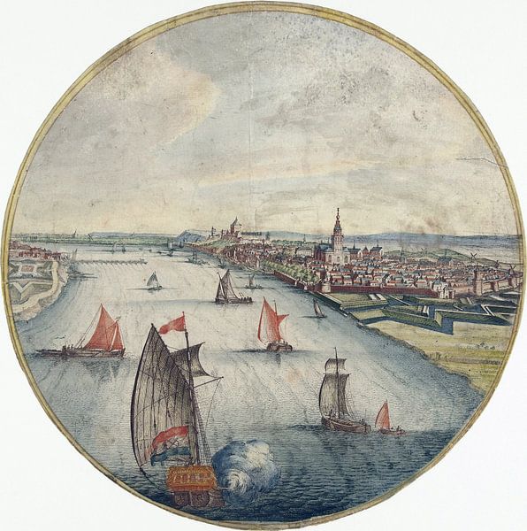 Jan van Call (I), Ansicht von Nijmegen mit dem Fluss Waal und dem Schloss Valkhof, 1688 - 1706 von Atelier Liesjes