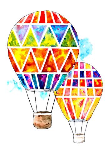 Zwei bunte Heißluftballoons