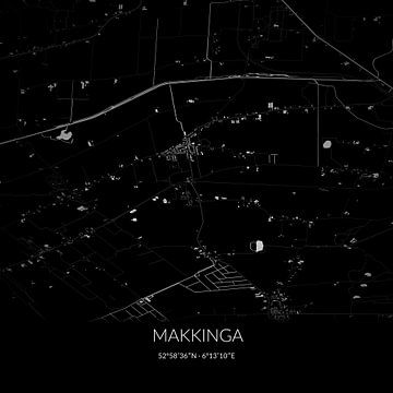 Zwart-witte landkaart van Makkinga, Fryslan. van Rezona
