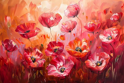 Expressieve abstracte bloemen in kleurrijk veld