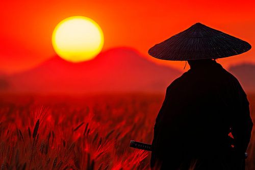 Zonsondergang met samoerai silhouet