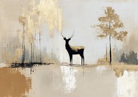 Cerf dans la forêt dorée - Style minimaliste sur Niklas Maximilian