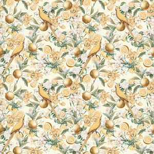Yellow Fruits & Birds Wallpaper