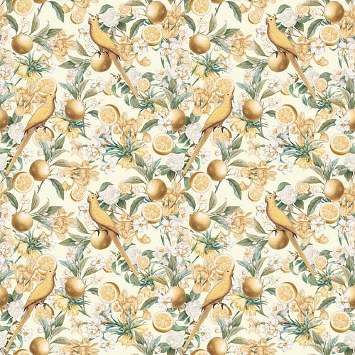 Yellow Fruits & Birds Wallpaper