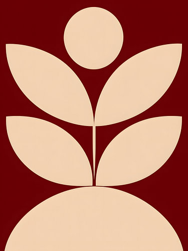 Feuilles crème sur fond bordeaux