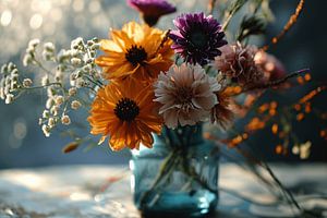 Buntes und modernes Stillleben mit Blumen